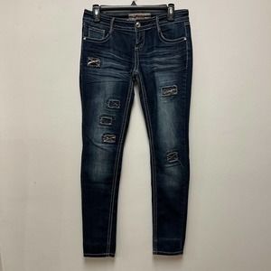 Apollo Jeans Size 3/4 Med Wash Womens Distressed Embellished Blue